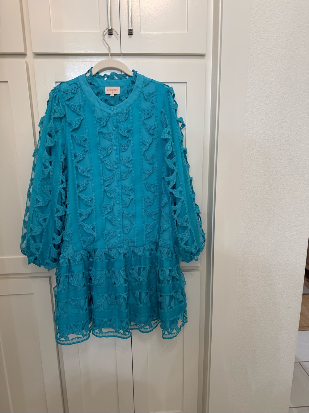 Teal Lace Ruffle Tiered Formal Dress - Brand: Sezane